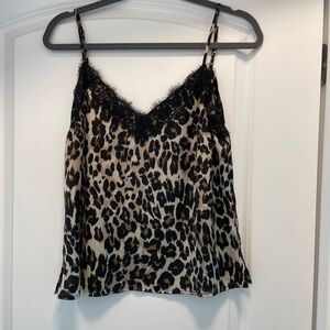 Leopard Print Lace Trim Cami Top